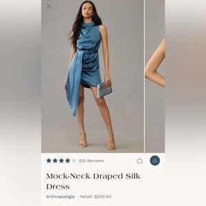 Anthropologie Teal Silk Mock-Neck Dress